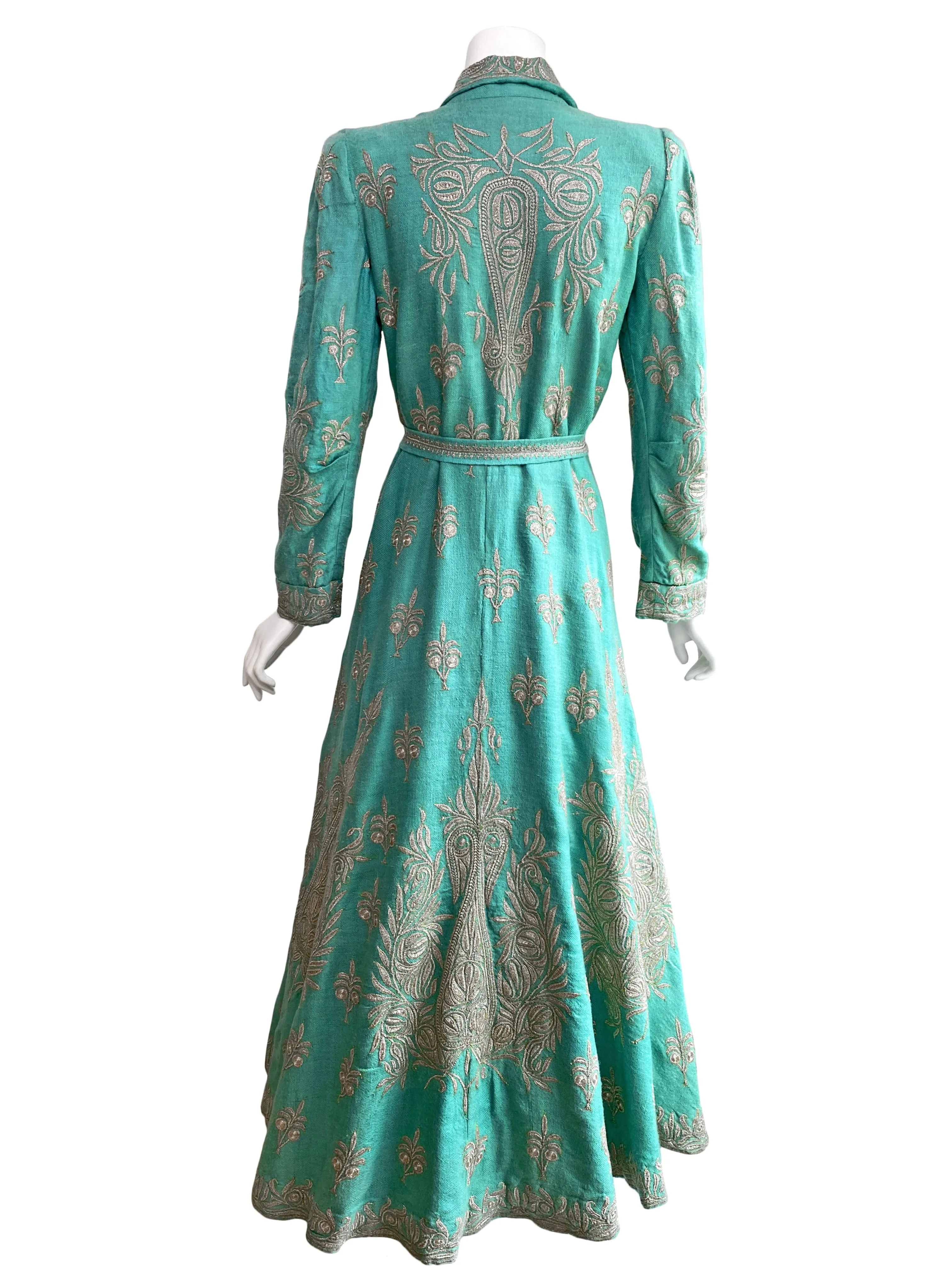 1940s Silver Bullion Hand-Embroidered Maxi Coat