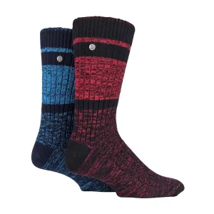 2 Pack Men's Casual Ribbed Cotton Dress Socks | Midweight Square Knit Socks