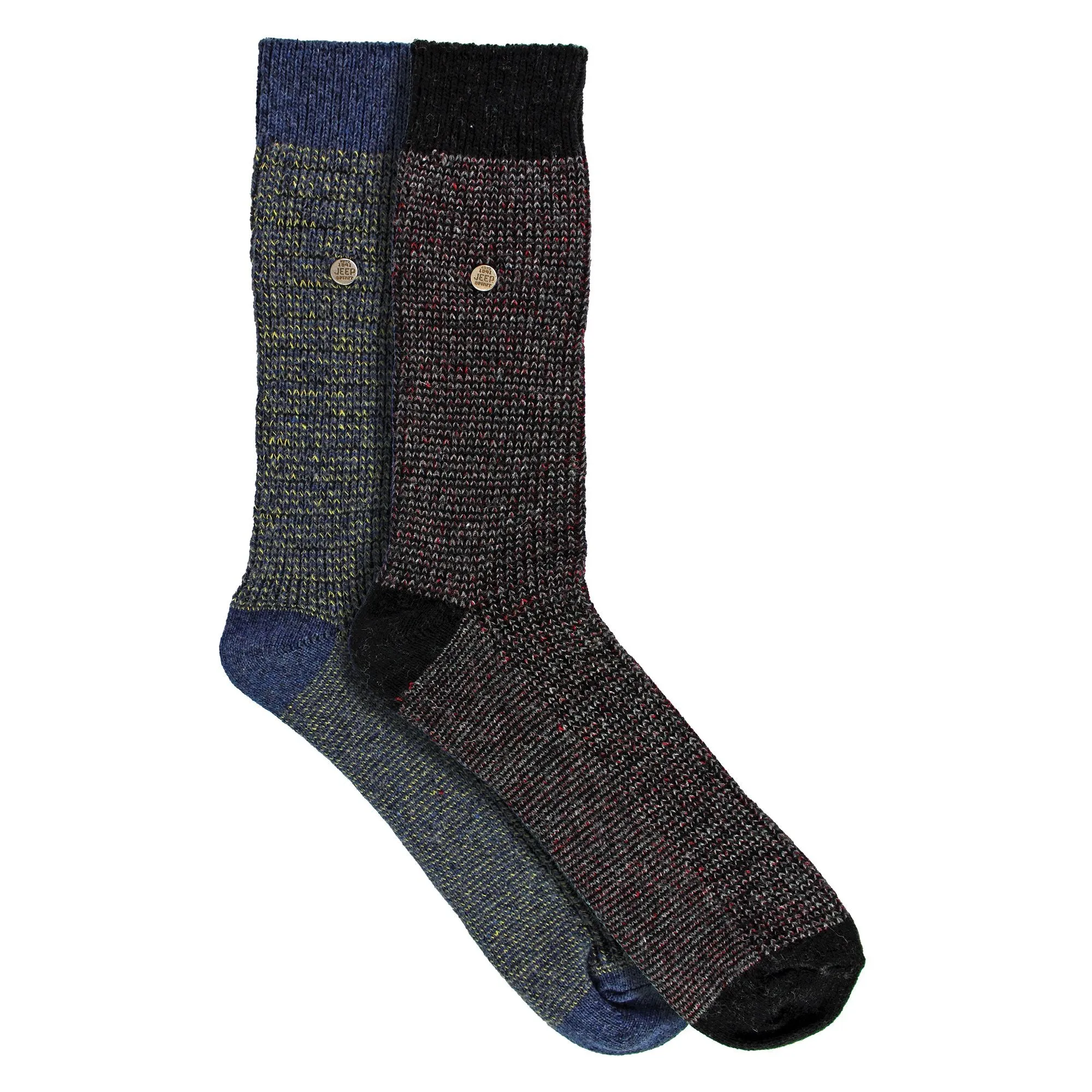 2 Pack Men's Casual Ribbed Cotton Dress Socks | Midweight Square Knit Socks