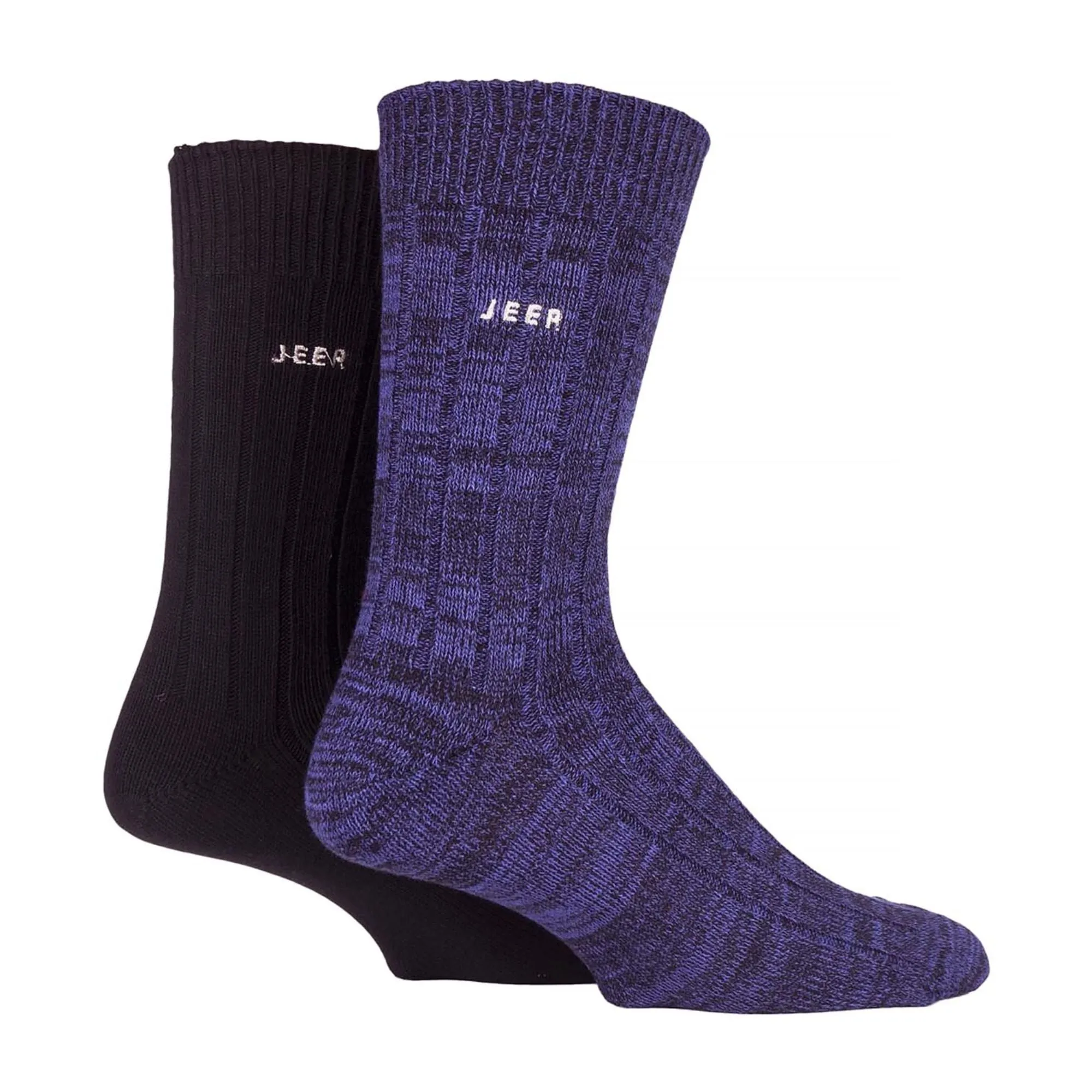 2 Pack Men's Casual Ribbed Cotton Dress Socks | Midweight Square Knit Socks