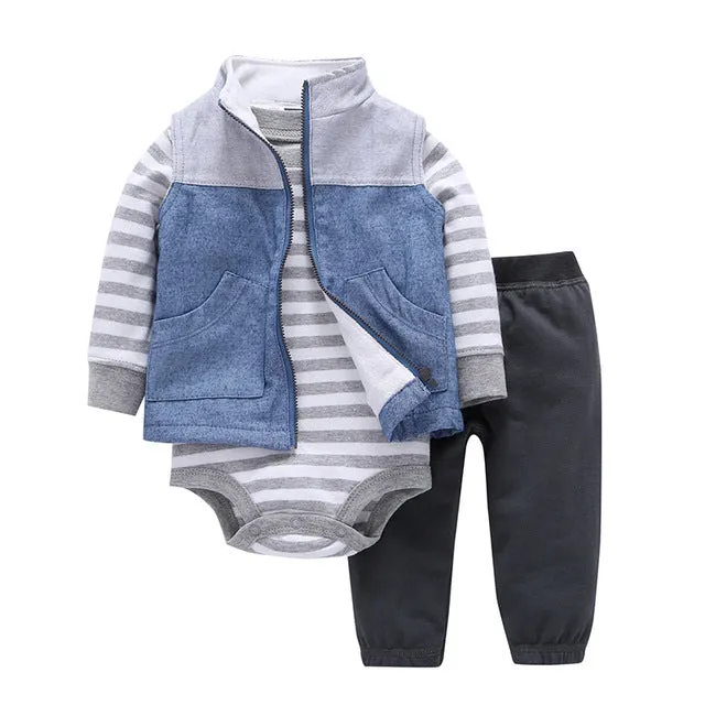 3 Pieces Set Clothes Hooded Zipper Full Sleeve Open flowers Coat Full Sleeve Bodysuits