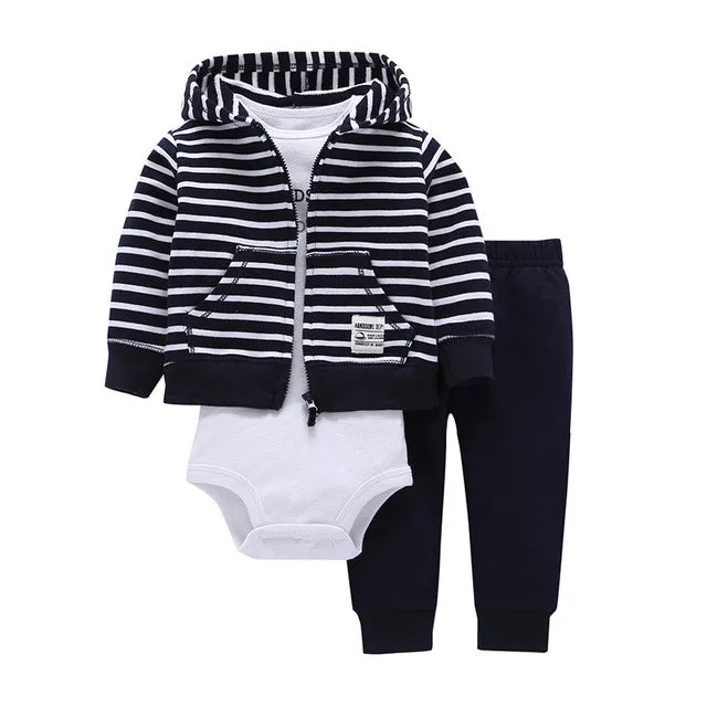 3 Pieces Set Clothes Hooded Zipper Full Sleeve Open flowers Coat Full Sleeve Bodysuits