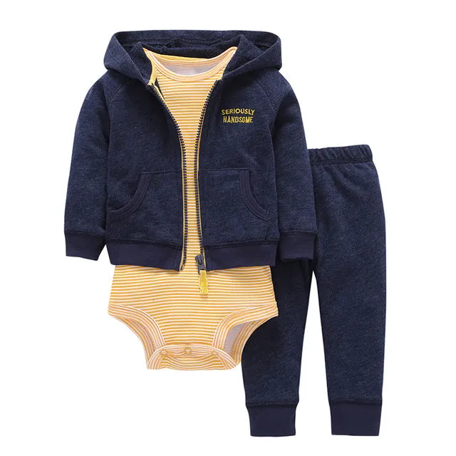 3 Pieces Set Clothes Hooded Zipper Full Sleeve Open flowers Coat Full Sleeve Bodysuits
