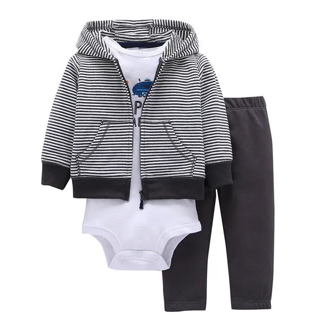 3 Pieces Set Clothes Hooded Zipper Full Sleeve Open flowers Coat Full Sleeve Bodysuits