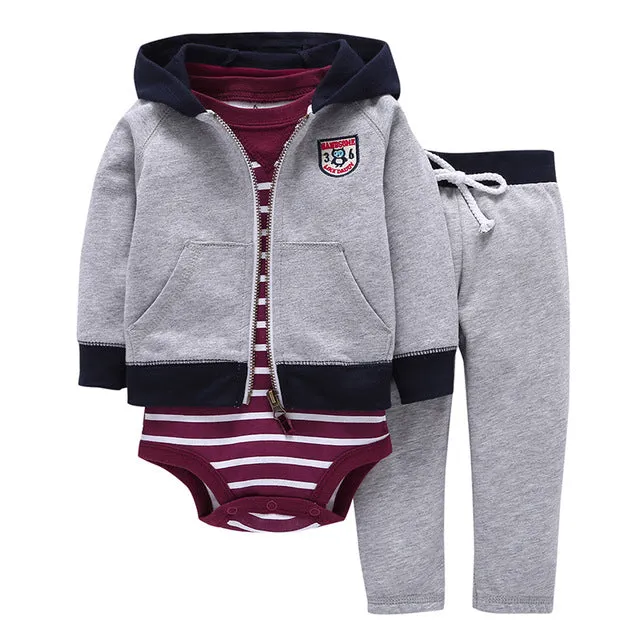 3 Pieces Set Clothes Hooded Zipper Full Sleeve Open flowers Coat Full Sleeve Bodysuits