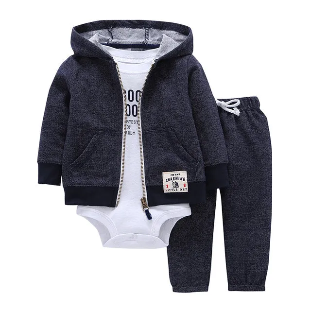 3 Pieces Set Clothes Hooded Zipper Full Sleeve Open flowers Coat Full Sleeve Bodysuits