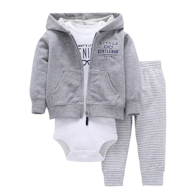 3 Pieces Set Clothes Hooded Zipper Full Sleeve Open flowers Coat Full Sleeve Bodysuits
