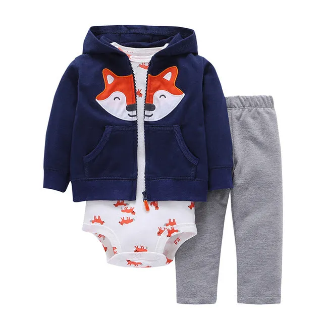 3 Pieces Set Clothes Hooded Zipper Full Sleeve Open flowers Coat Full Sleeve Bodysuits
