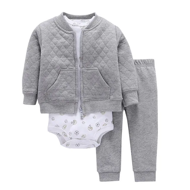 3 Pieces Set Clothes Hooded Zipper Full Sleeve Open flowers Coat Full Sleeve Bodysuits