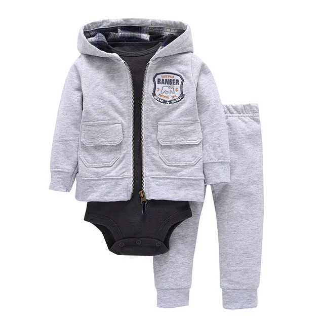 3 Pieces Set Clothes Hooded Zipper Full Sleeve Open flowers Coat Full Sleeve Bodysuits