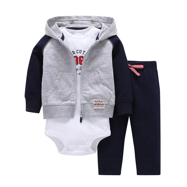 3 Pieces Set Clothes Hooded Zipper Full Sleeve Open flowers Coat Full Sleeve Bodysuits