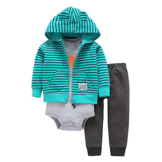 3 Pieces Set Clothes Hooded Zipper Full Sleeve Open flowers Coat Full Sleeve Bodysuits