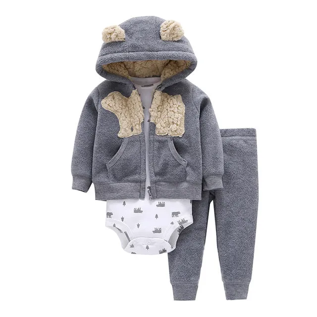 3 Pieces Set Clothes Hooded Zipper Full Sleeve Open flowers Coat Full Sleeve Bodysuits