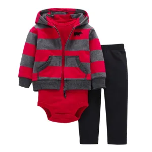 3 Pieces Set Clothes Hooded Zipper Full Sleeve Open flowers Coat Full Sleeve Bodysuits