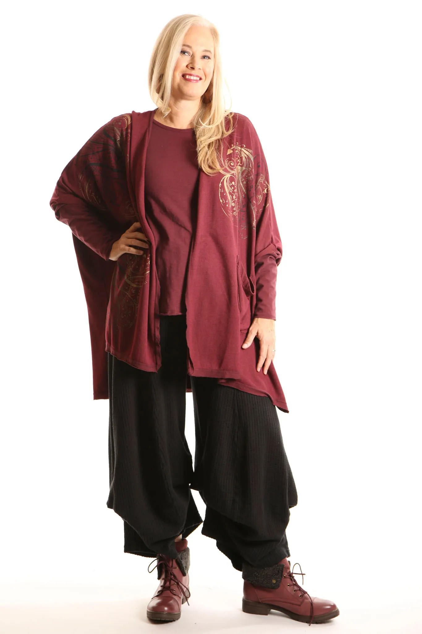 3267 Textured Knit Billow Pants Black UnPrinted
