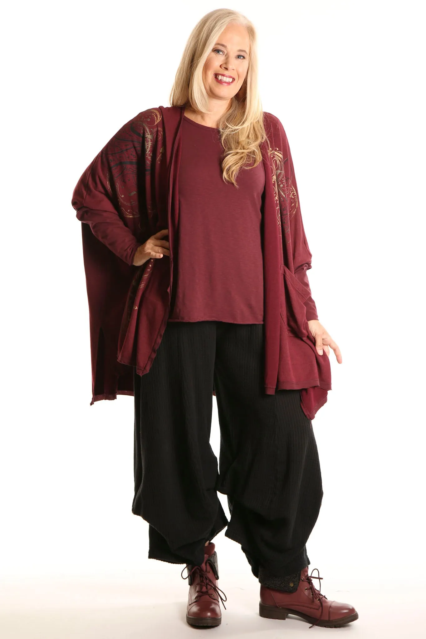 3267 Textured Knit Billow Pants Black UnPrinted
