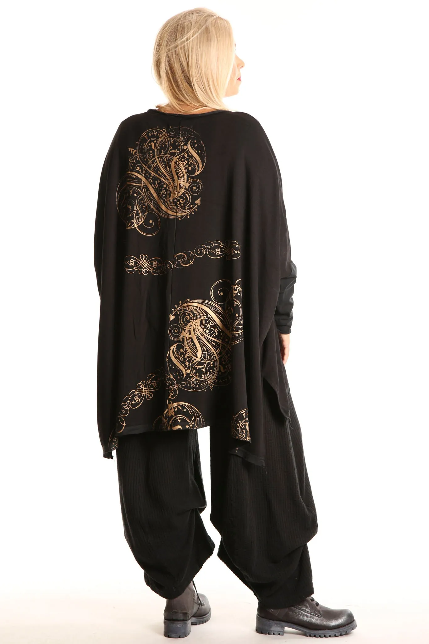 3267 Textured Knit Billow Pants Black UnPrinted