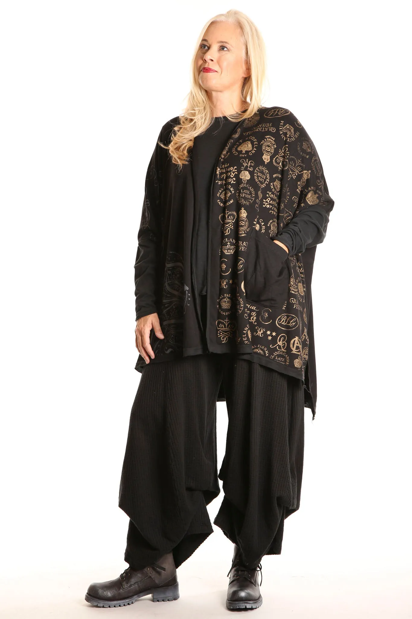 3267 Textured Knit Billow Pants Black UnPrinted