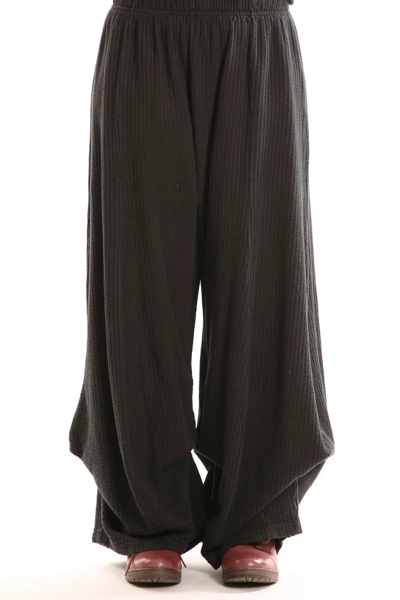 3267 Textured Knit Billow Pants Black UnPrinted