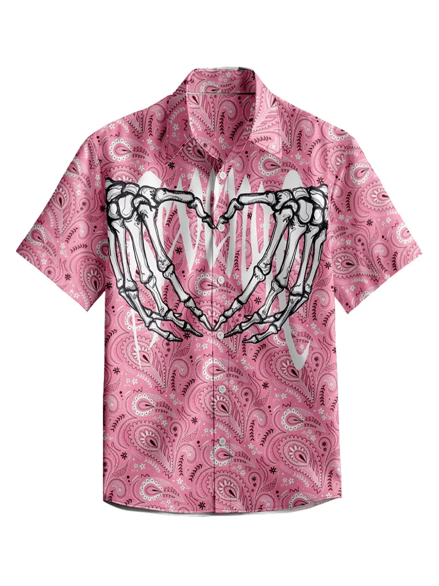 3D Y2k Button Shirt Gothic Pink Skull Print Hawaiian Shirt Men/Women Unisex Shirts Summer Short Sleeve Shirt Streetwear
