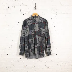 90s Long Sleeve Pattern Shirt - Green - L