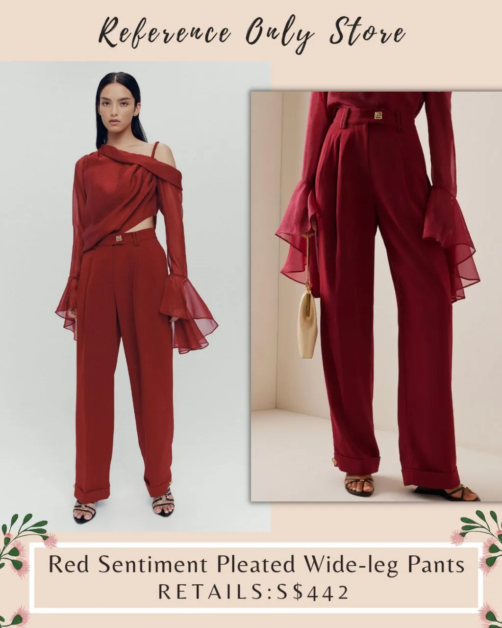 Aj Red Sentiment Pleated Wide Leg Pants