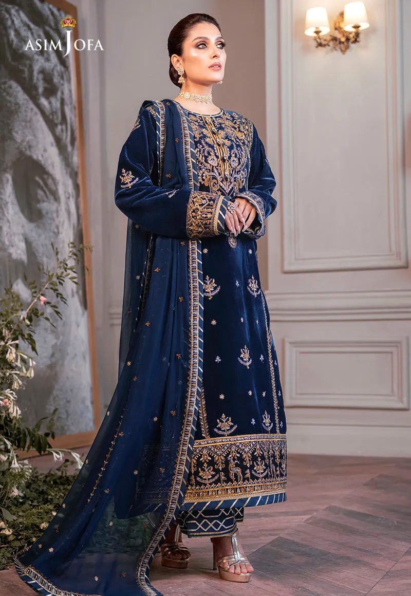 AJAM-08 | The Ayeza Edit by Asim Jofa Makhmal Royal Velvet Winter Collection 2022 | Unstitched Embroidered Velvet Suits
