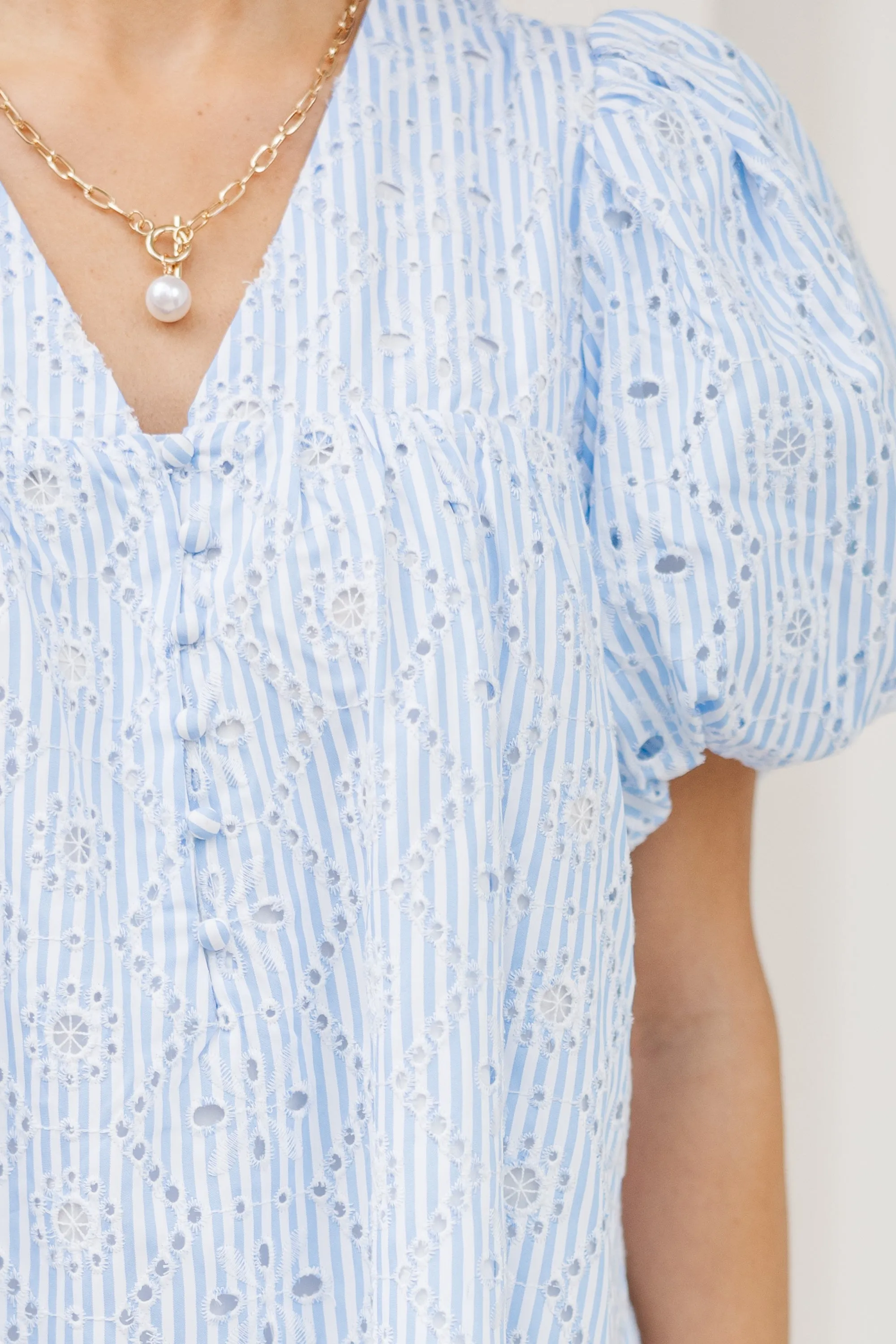 All You Have To Do Blue Eyelet Mini Dress