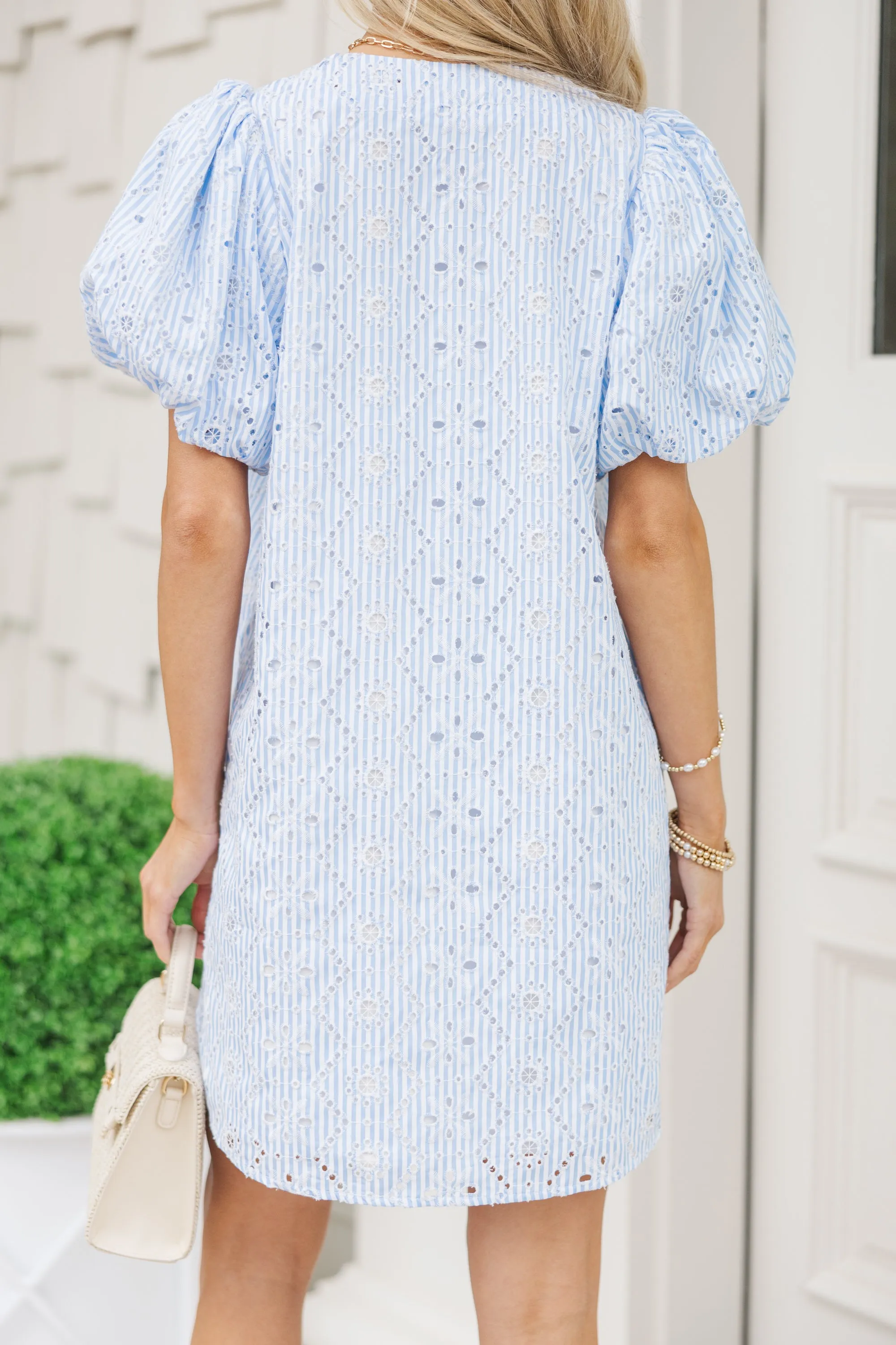 All You Have To Do Blue Eyelet Mini Dress