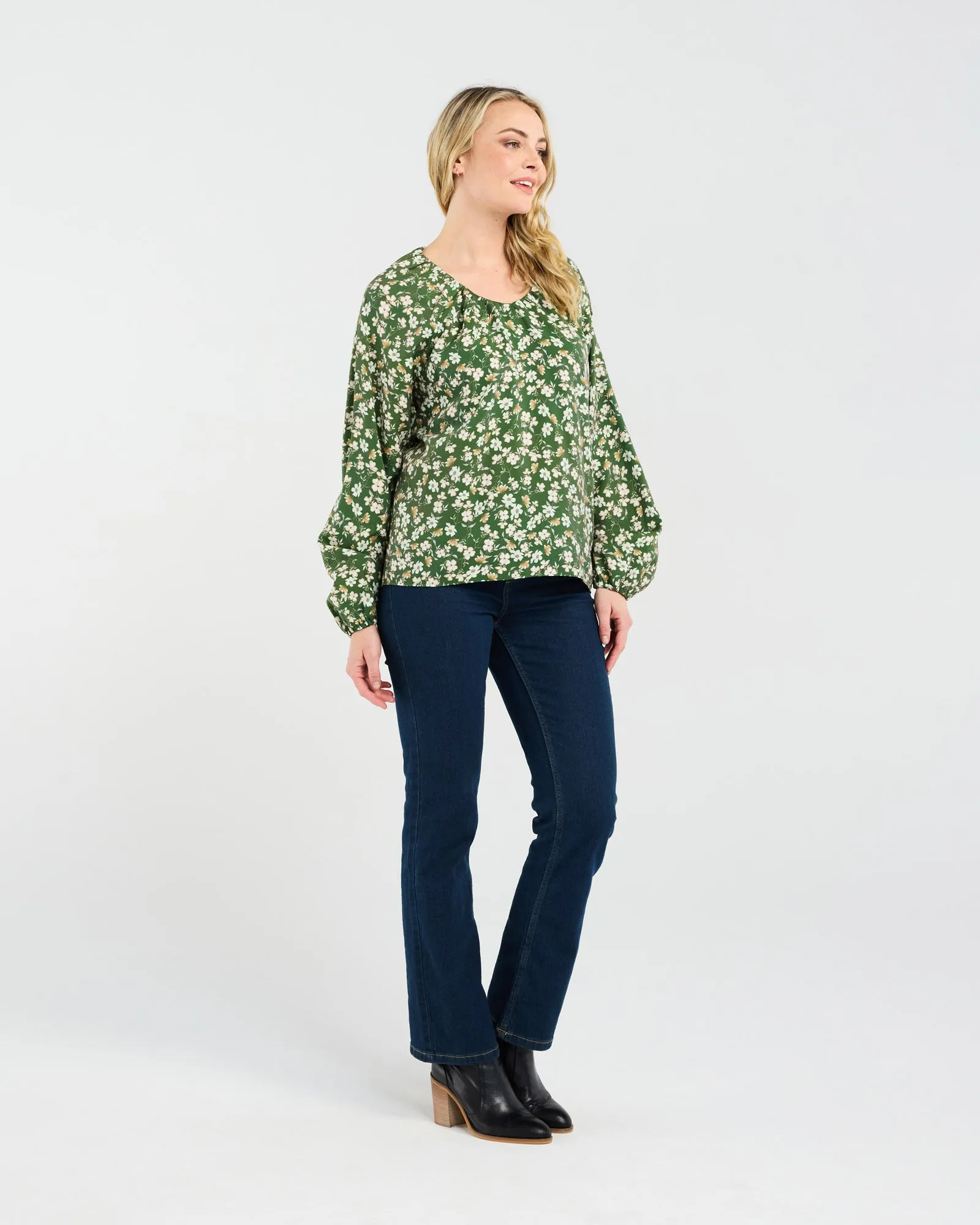 Anna Gathered V Top (Olive)