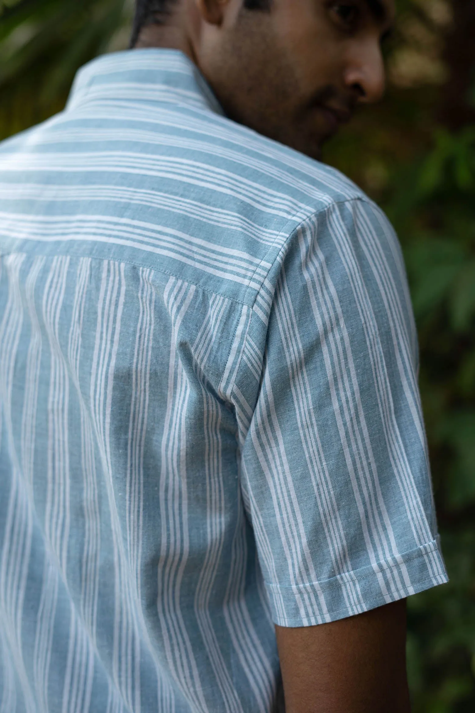 Aqua Blue Stripes · Button Down Collar · Half Sleeve Shirt