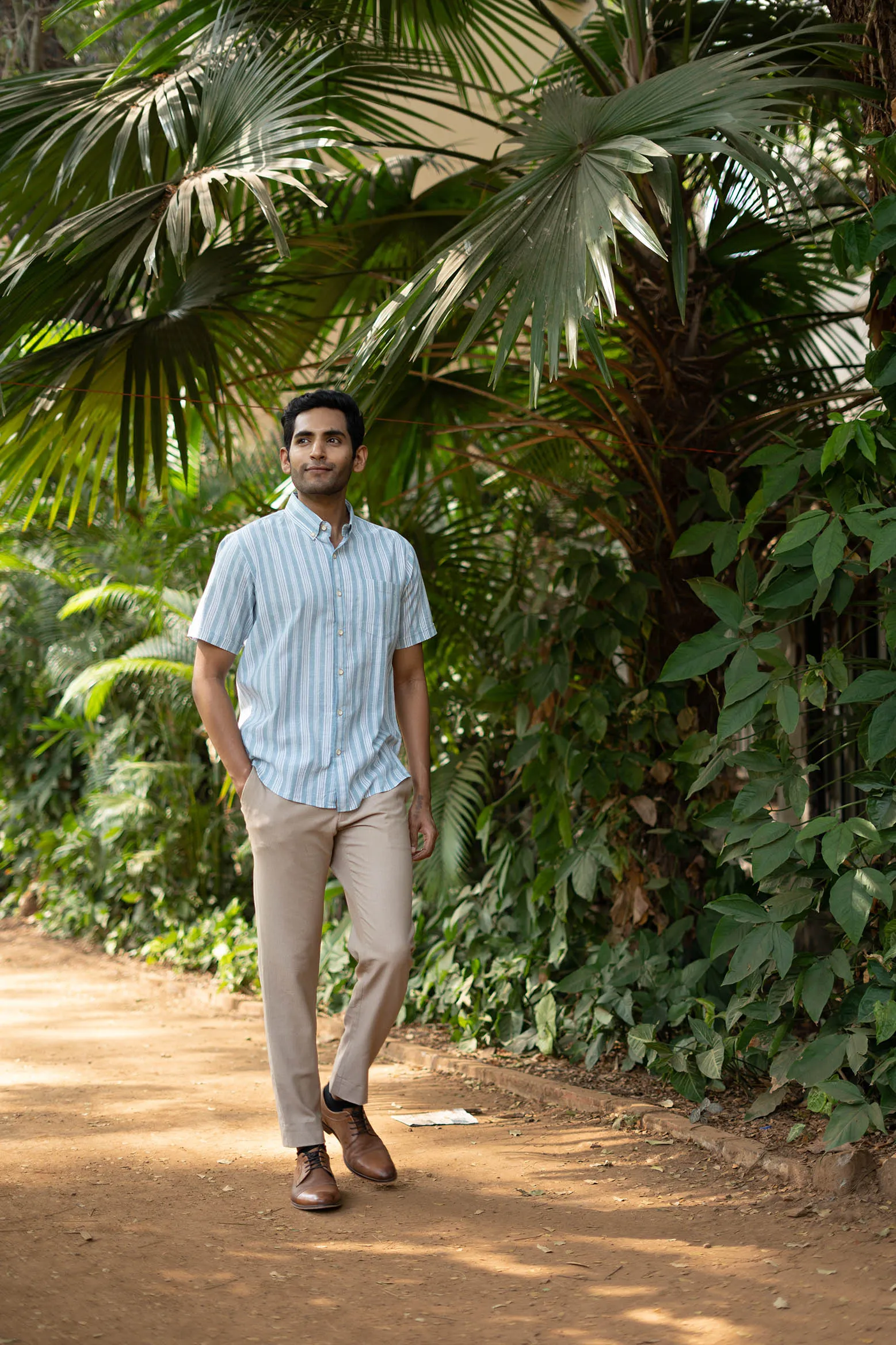 Aqua Blue Stripes · Button Down Collar · Half Sleeve Shirt