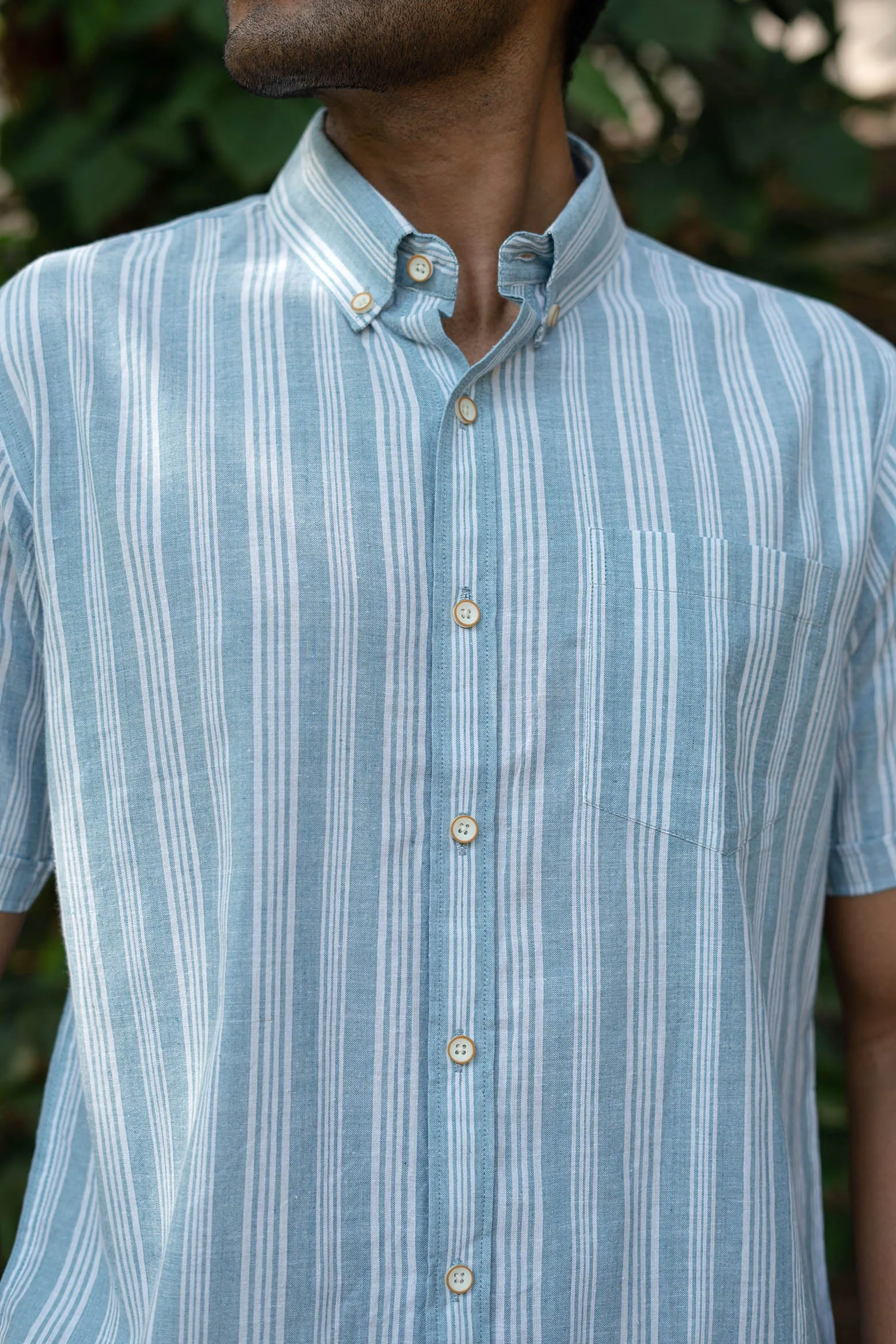 Aqua Blue Stripes · Button Down Collar · Half Sleeve Shirt
