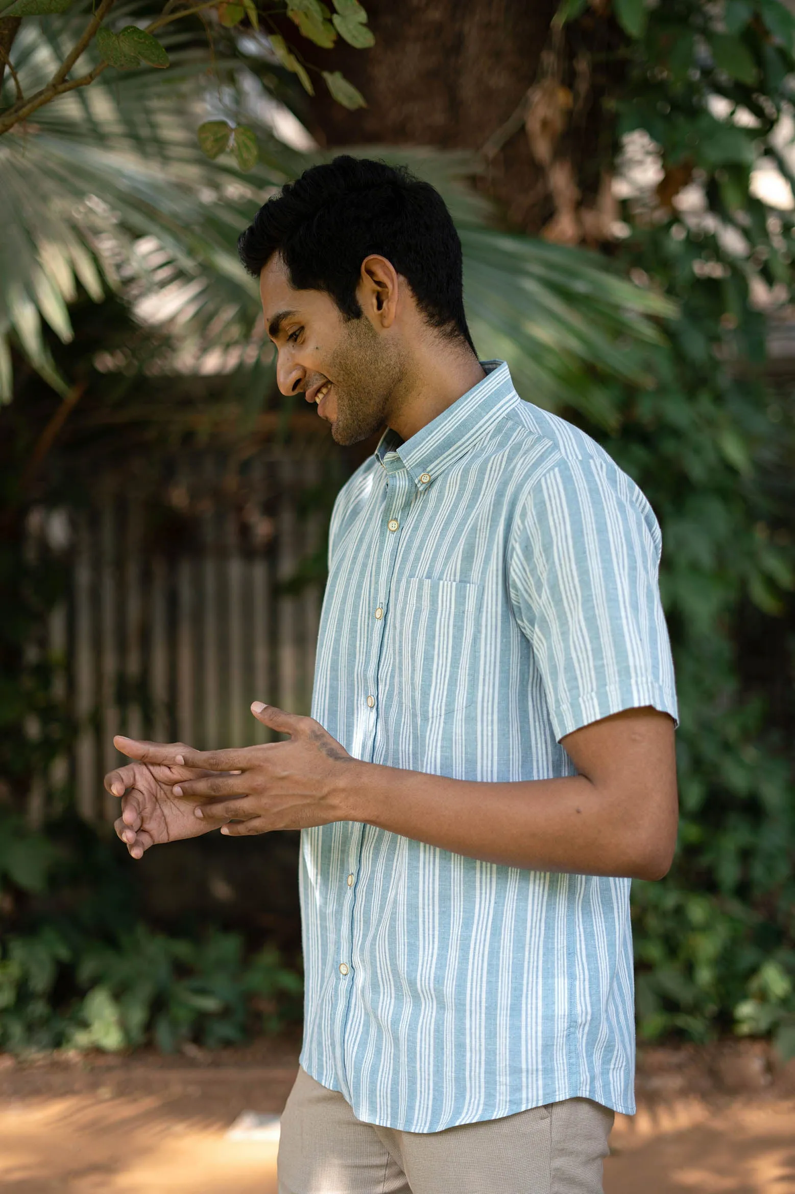 Aqua Blue Stripes · Button Down Collar · Half Sleeve Shirt