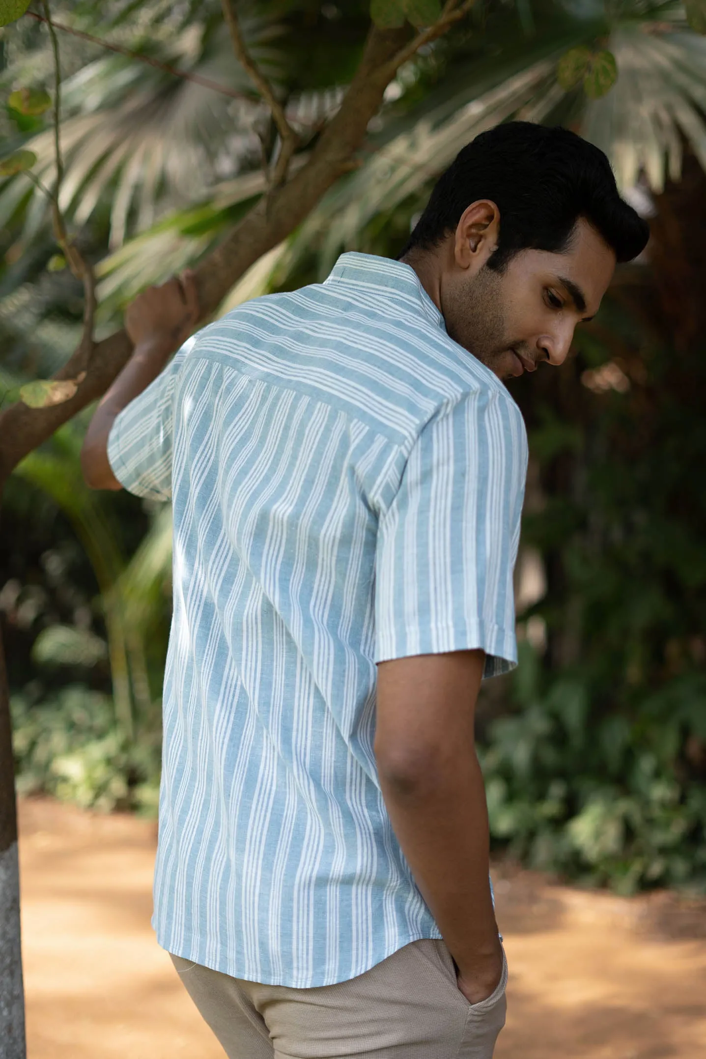 Aqua Blue Stripes · Button Down Collar · Half Sleeve Shirt