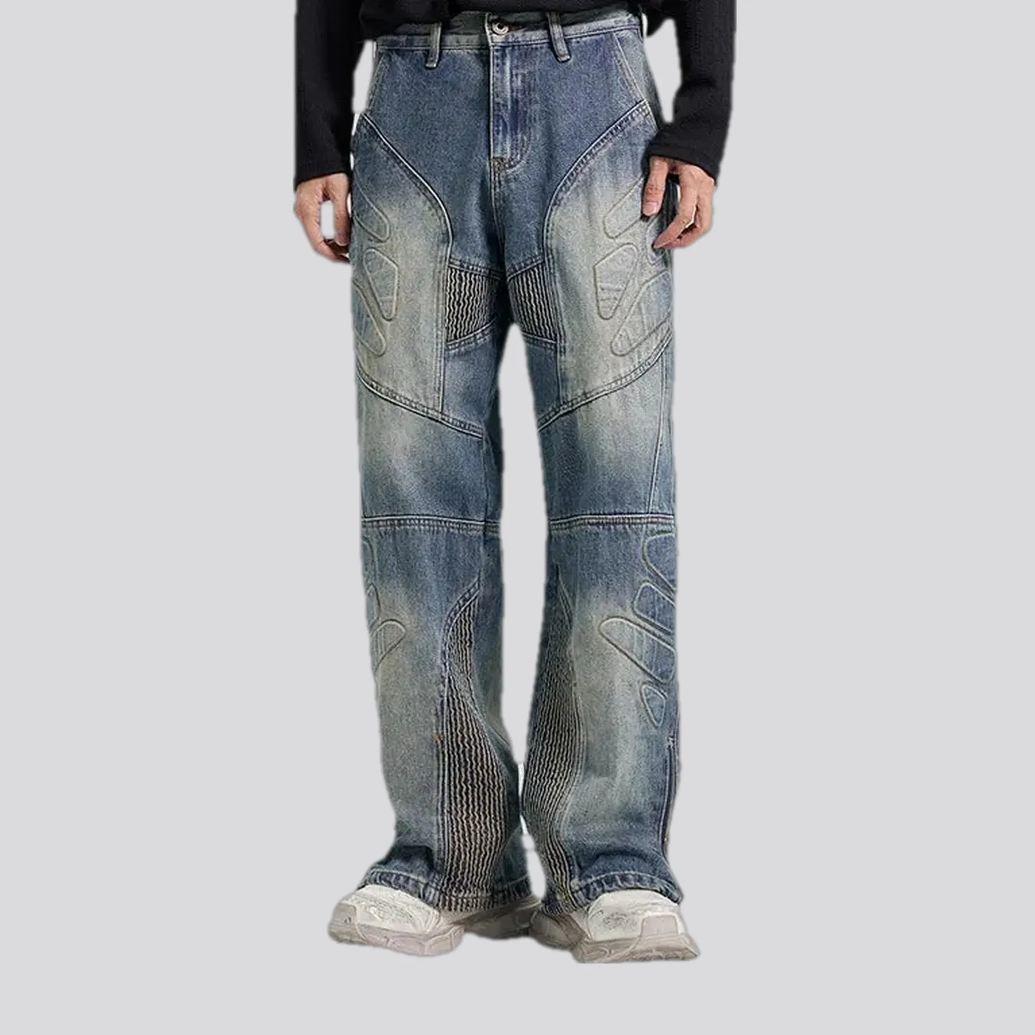Art patterned boho midweight baggy jeans for men