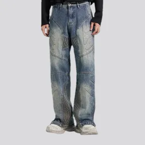 Art patterned boho midweight baggy jeans for men