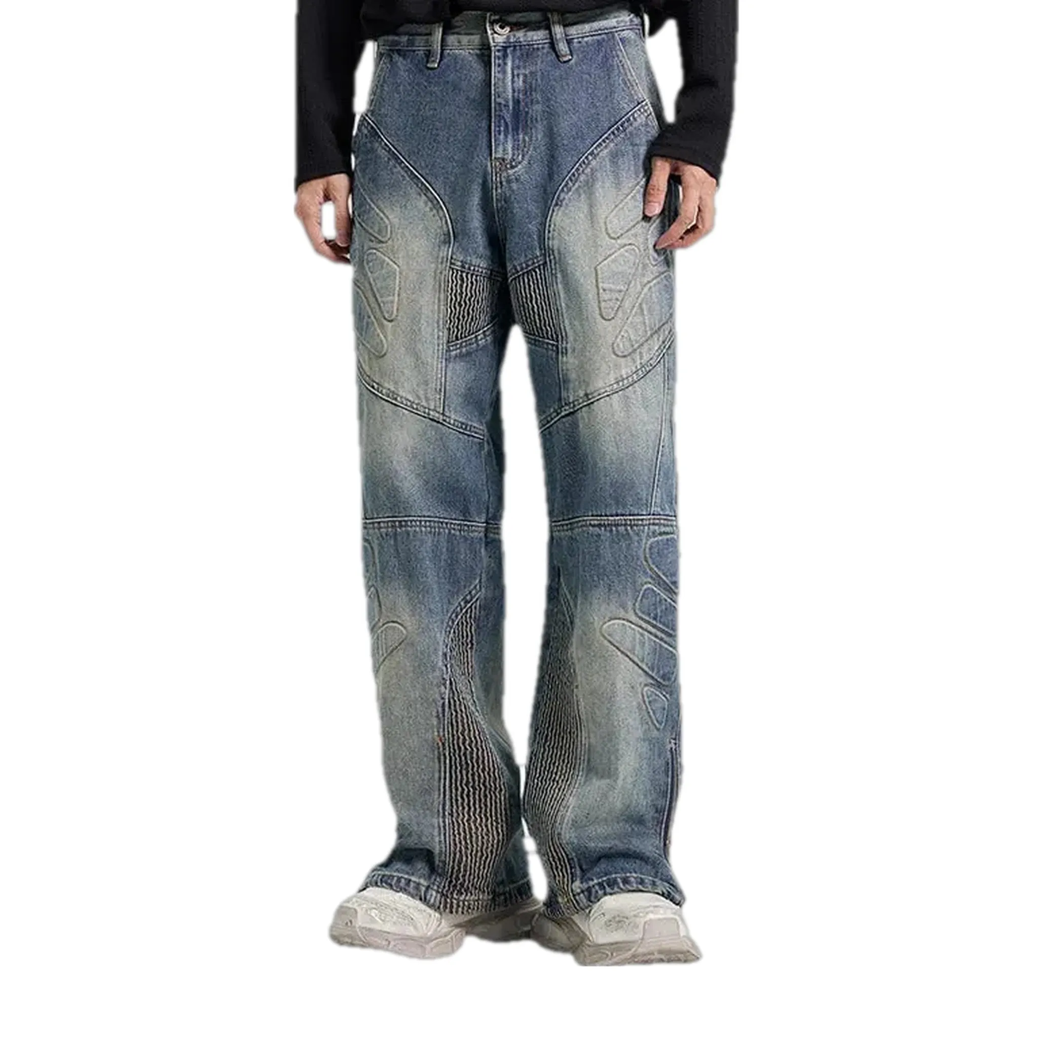 Art patterned boho midweight baggy jeans for men