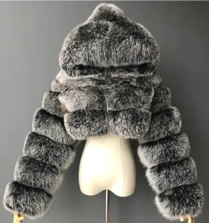 Autumn Furry Cropped Faux Fur Coats Jackets Women Fluffy Top Coat Hooded Straight Short Winter Fur Jacket Fashion Streetwear