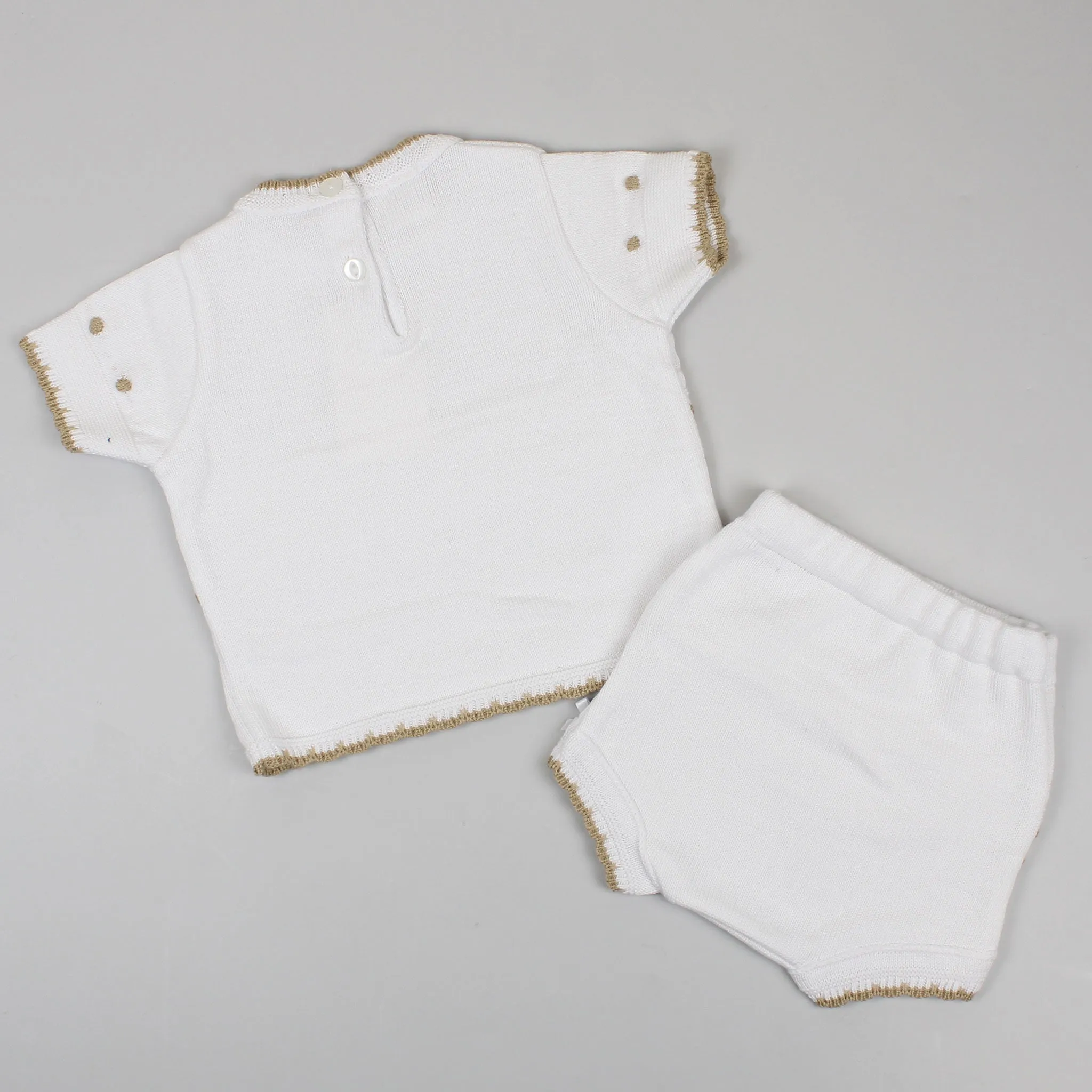 Baby Girls  2 Piece Knitted Outfit - White and Beige