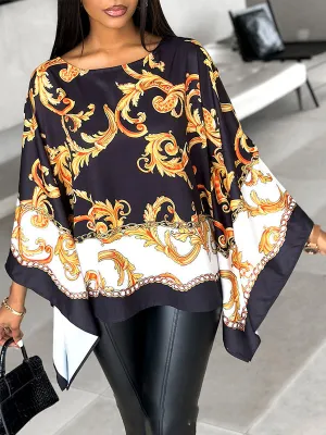 Batwing Sleeves Loose Printed Round-neck Blouses & shirts Tops