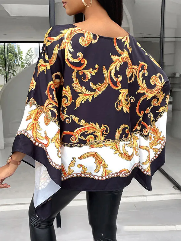 Batwing Sleeves Loose Printed Round-neck Blouses & shirts Tops