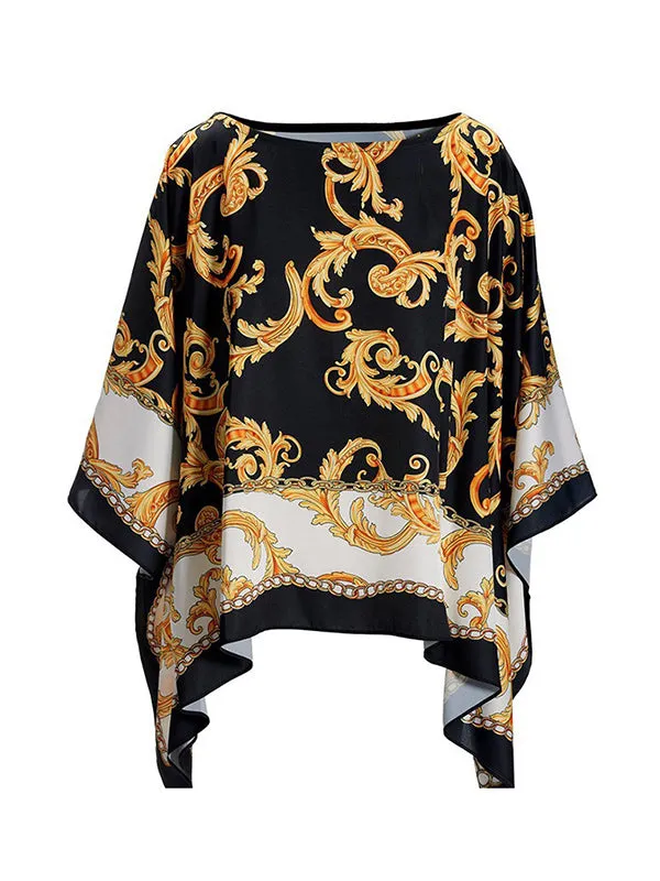 Batwing Sleeves Loose Printed Round-neck Blouses & shirts Tops