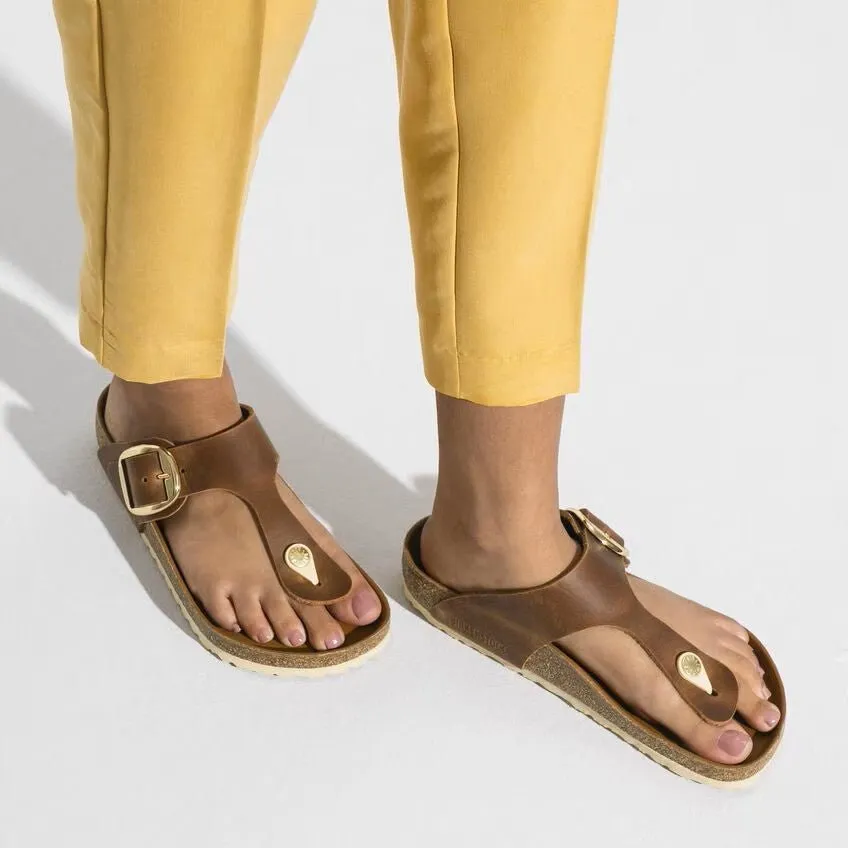 Birkenstock Gizeh Big Buckle Sandals - Cognac Oiled Leather | Comfortable Cork Footbed