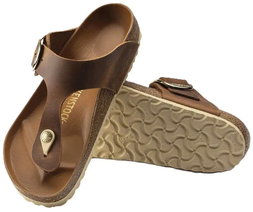 Birkenstock Gizeh Big Buckle Sandals - Cognac Oiled Leather | Comfortable Cork Footbed