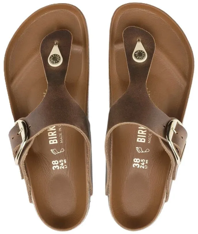 Birkenstock Gizeh Big Buckle Sandals - Cognac Oiled Leather | Comfortable Cork Footbed