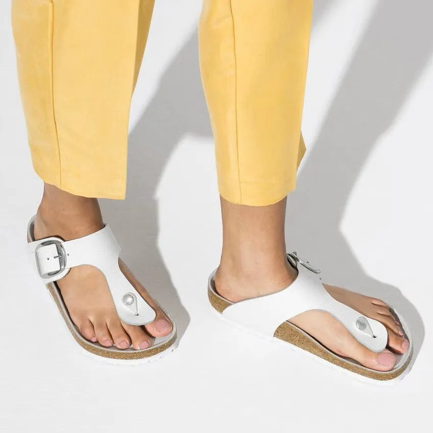 Birkenstock Gizeh Big Buckle Sandals - White Leather | Comfortable Cork Footbed