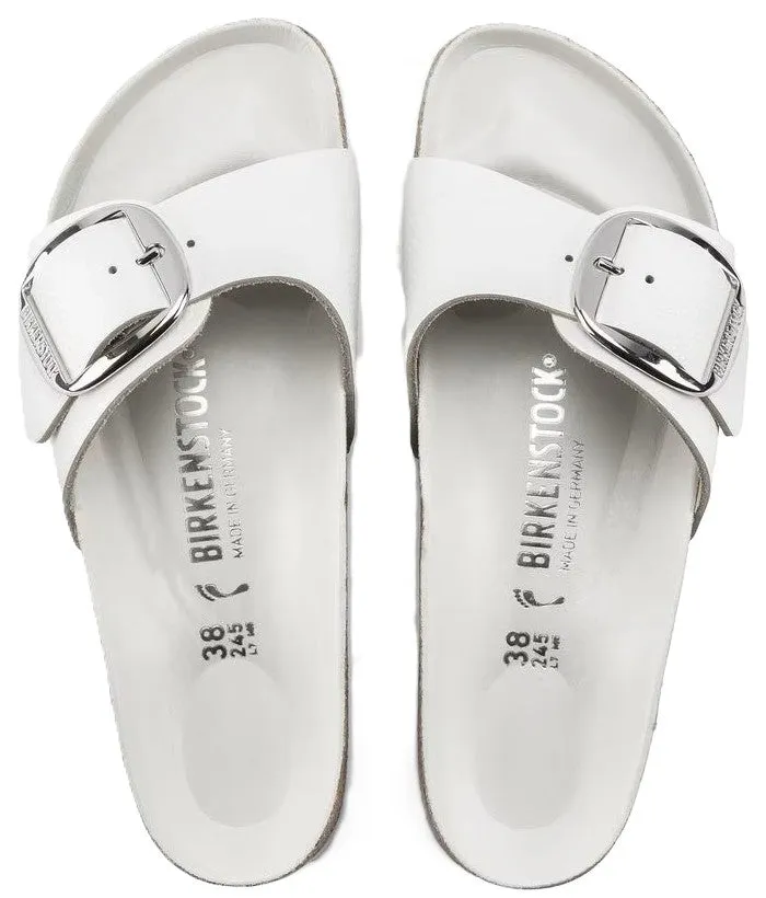Birkenstock Madrid Big Buckle Sandals - White Leather | Comfortable Cork Footbed