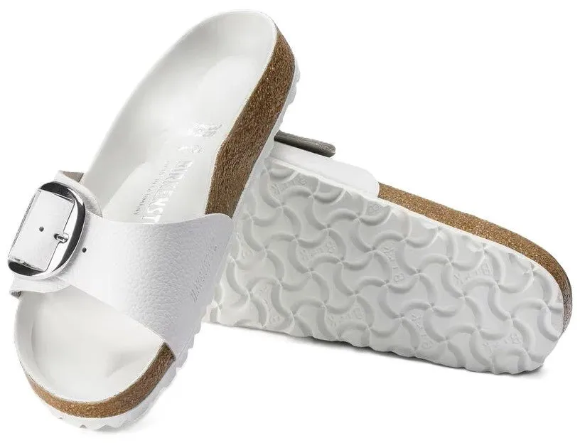 Birkenstock Madrid Big Buckle Sandals - White Leather | Comfortable Cork Footbed