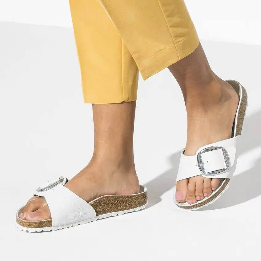 Birkenstock Madrid Big Buckle Sandals - White Leather | Comfortable Cork Footbed